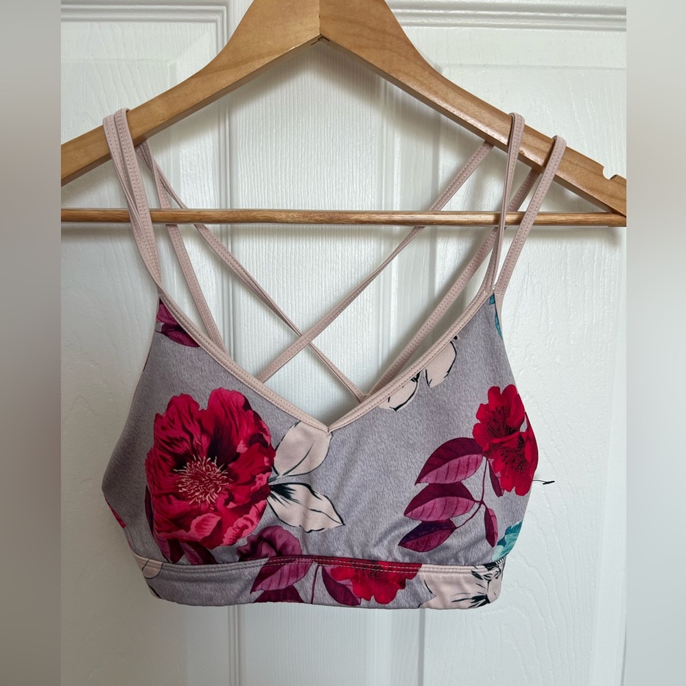 Size small old navy active sports bra floral print.  Skinny straps.